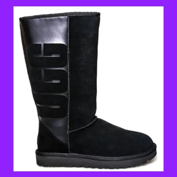 UGG Shoes - NEW IN BOX - Classic Tall UGG Rubber Boots in Black with large Logo - Size 9